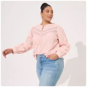 Torrid Swiss Dot Lace Inset Button Up Blouse